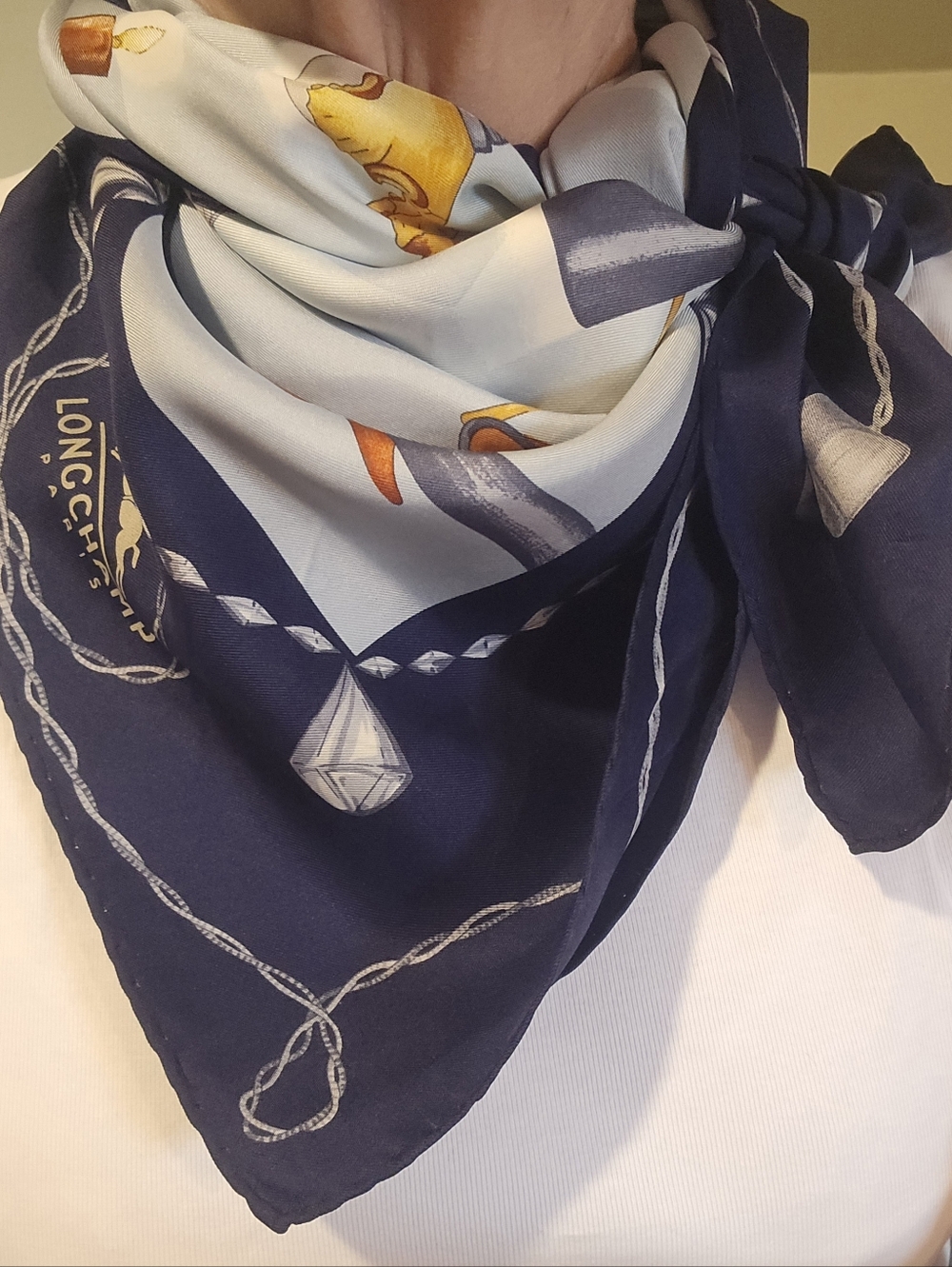Longchamp 100% Silk 35x35 Scarf EUC